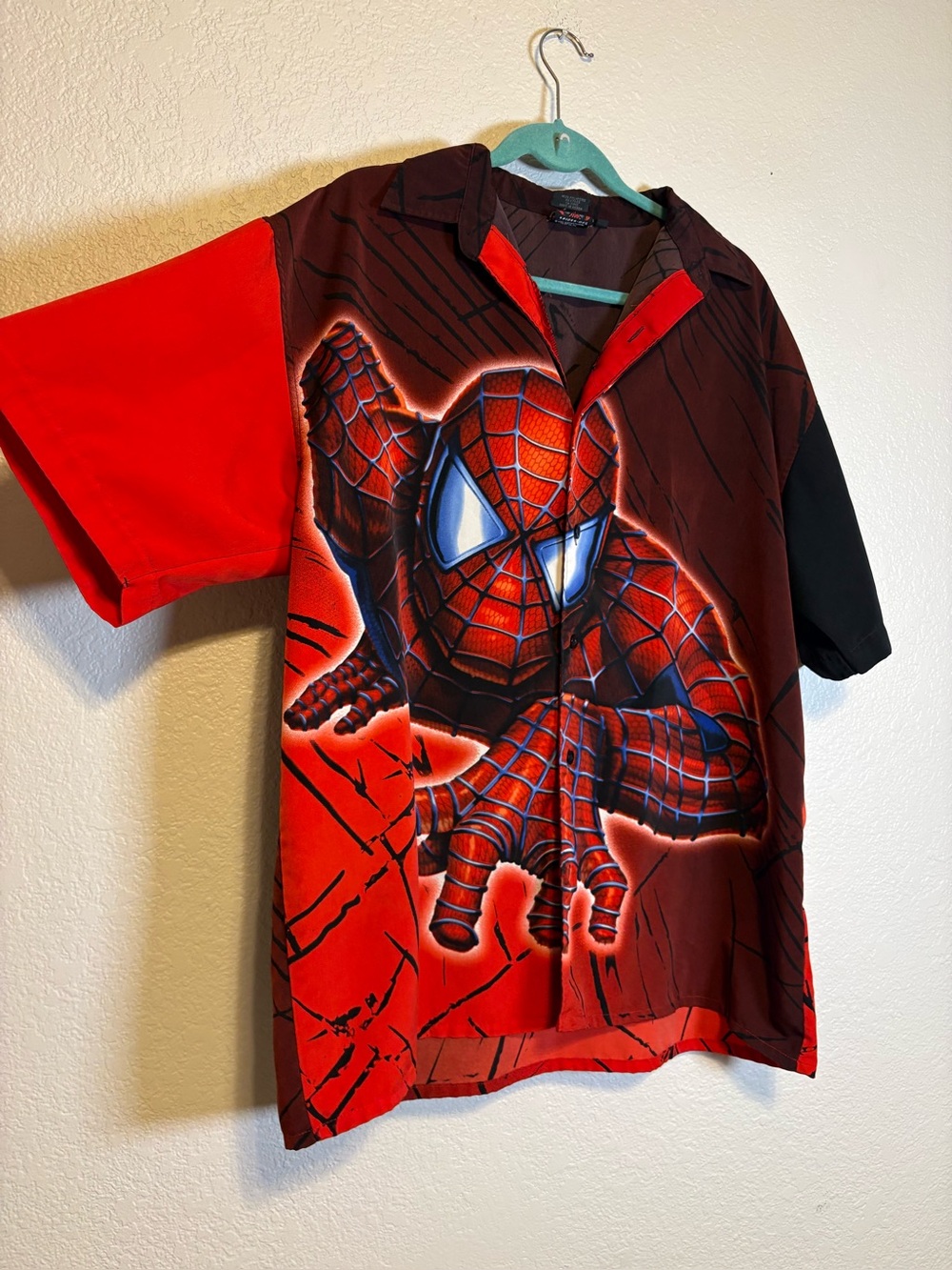 Vintage SPIDER-MAN 2002 all-over print button-up shirt Large rare Marvel Sony